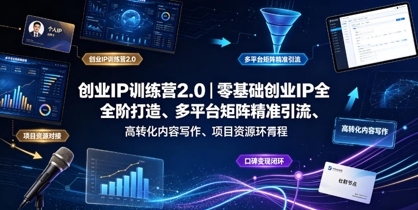 创业IP训练营2.0｜零基础创业IP全阶打造、多平台矩阵精准引流、高转化内容写作、项目资源对接与口碑变现闭环课程-点子口袋网