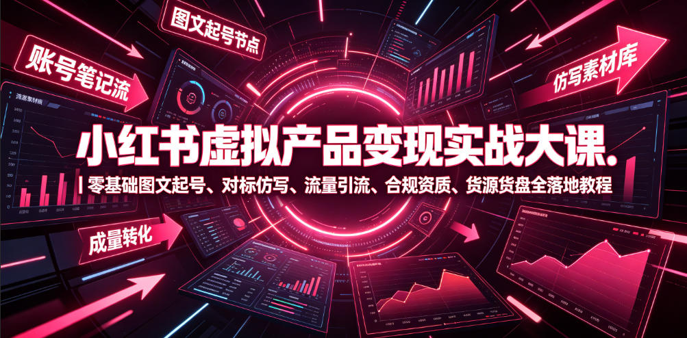 小红书虚拟产品变现实战大课｜零基础图文起号、对标仿写、流量引流、合规资质、货源货盘全落地教程-点子口袋网