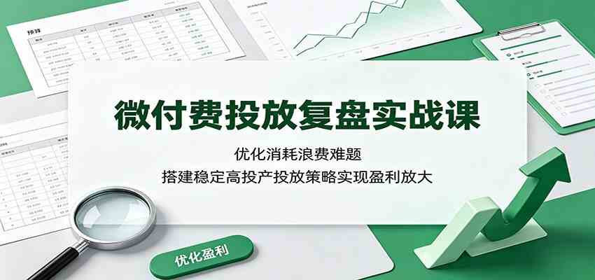 微付费投放复盘实战课：优化消耗浪费难题，搭建稳定高投产投放策略实现盈利放大-点子口袋网