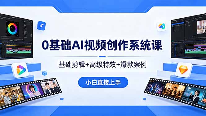 0基础AI视频创作系统课，基础剪辑+高级特效+爆款案例，小白直接上手-点子口袋网