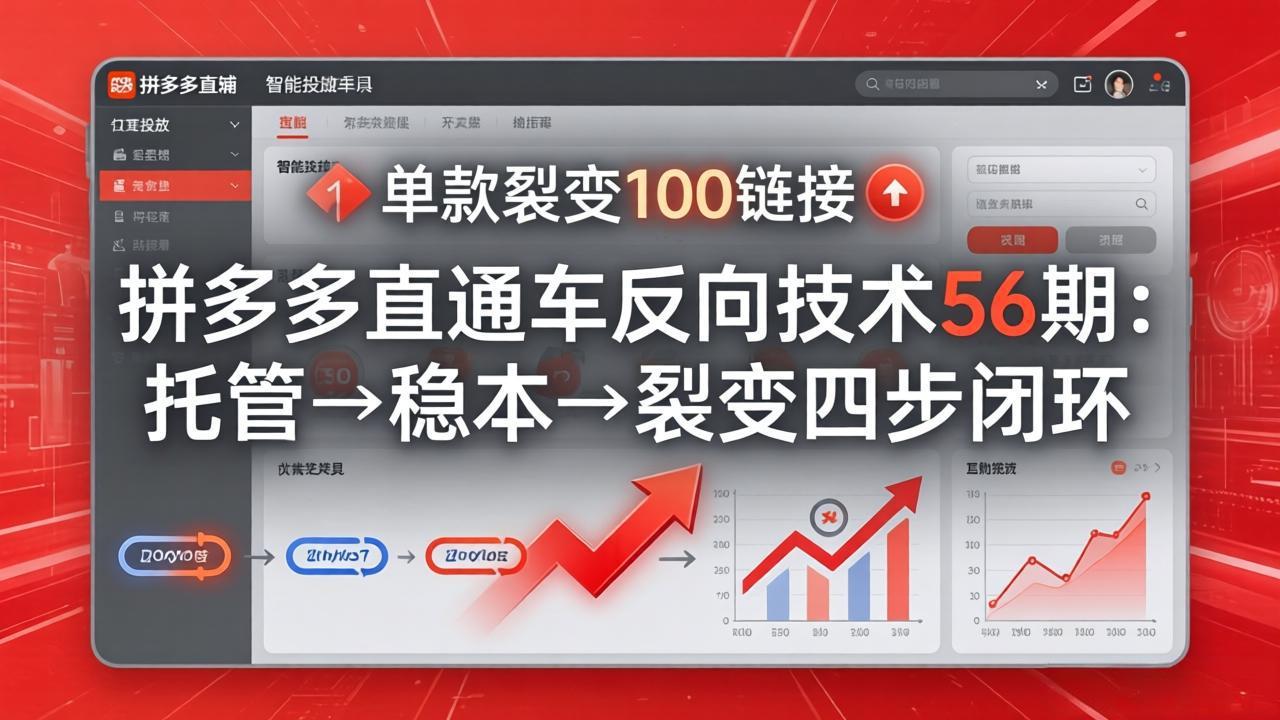 拼多多直通车反向技术56期：托管→稳本→裂变四步闭环，单款裂变100链接抢占核心流量-点子口袋网