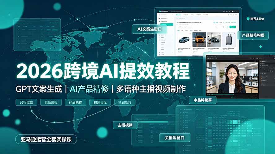 （19286期）2026跨境AI提效教程·GPT文案生成｜AI产品精修｜多语种主播视频制作，亚马逊运营全套实操课-点子口袋网