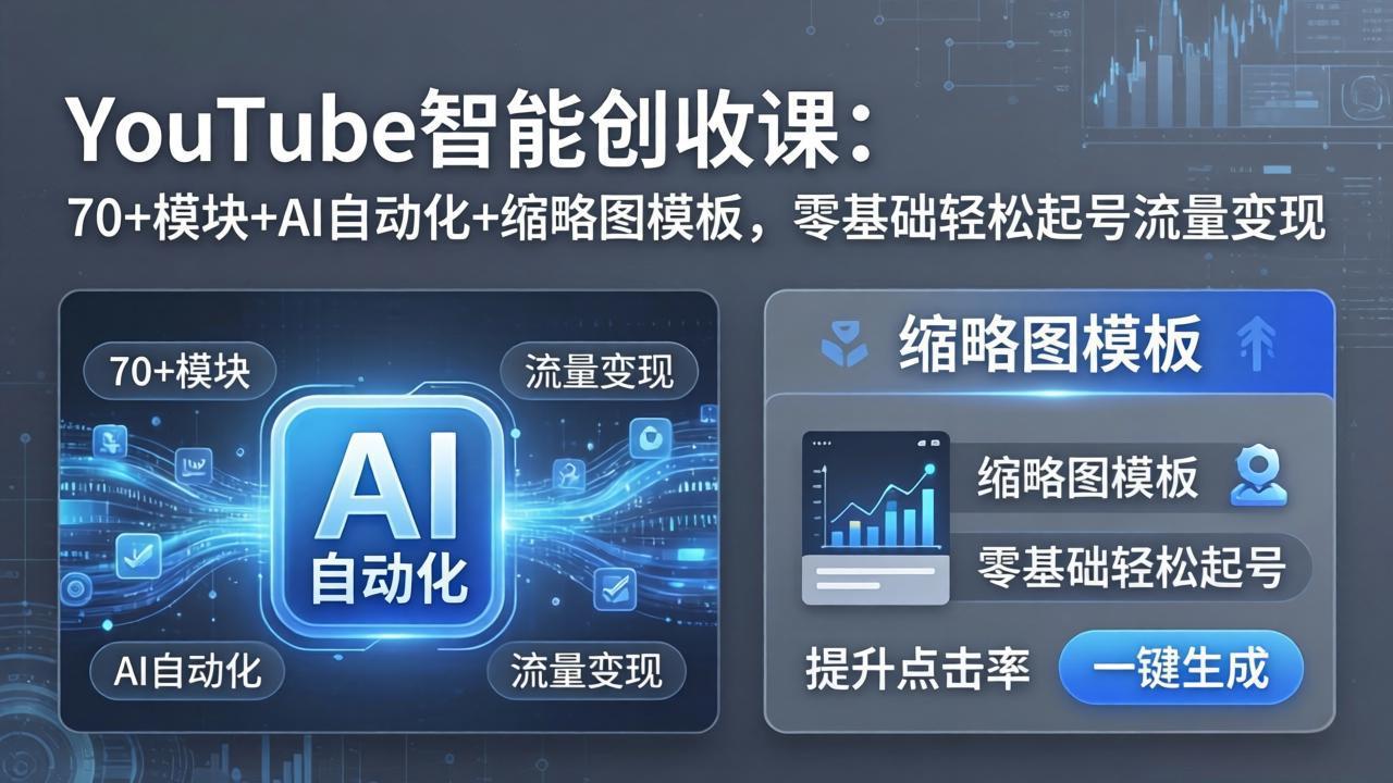 YouTube智能创收课：70+模块+AI自动化+缩略图模板，零基础轻松起号流量变现-点子口袋网