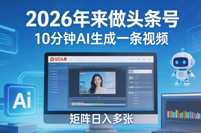 2026年来做头条号，10分钟AI生成一条视频，矩阵日入多张-点子口袋网