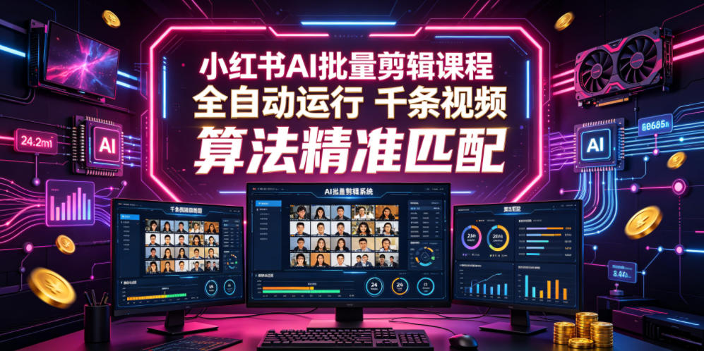 小红书AI批量剪辑课程，24小时全自动运行，解放双手专注运营，千条视频批量处理，小红书算法精准匹配-点子口袋网