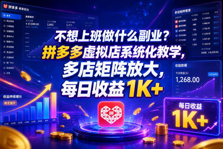 不想上班做什么副业？拼多多虚拟店系统化教学，多店矩阵放大，每日收益1K+【揭秘】-点子口袋网