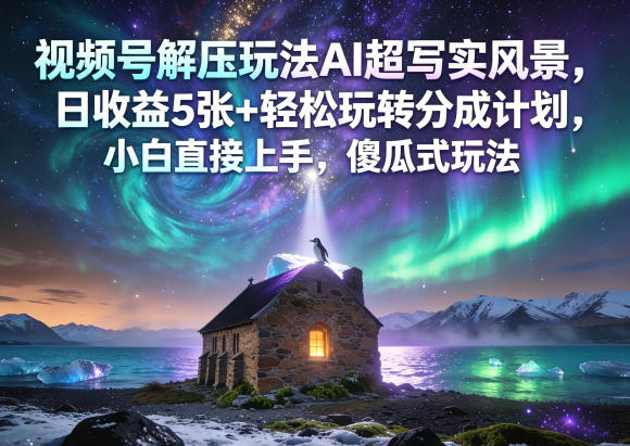 视频号解压玩法AI超写实风景，日收益5张+轻松玩转分成计划，小白直接上手，傻瓜式玩法-点子口袋网