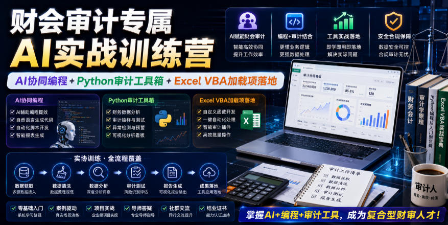 财会审计专属AI实战训练营｜AI协同编程+Python审计工具箱+Excel VBA加载项落地（更新0710）-点子口袋网