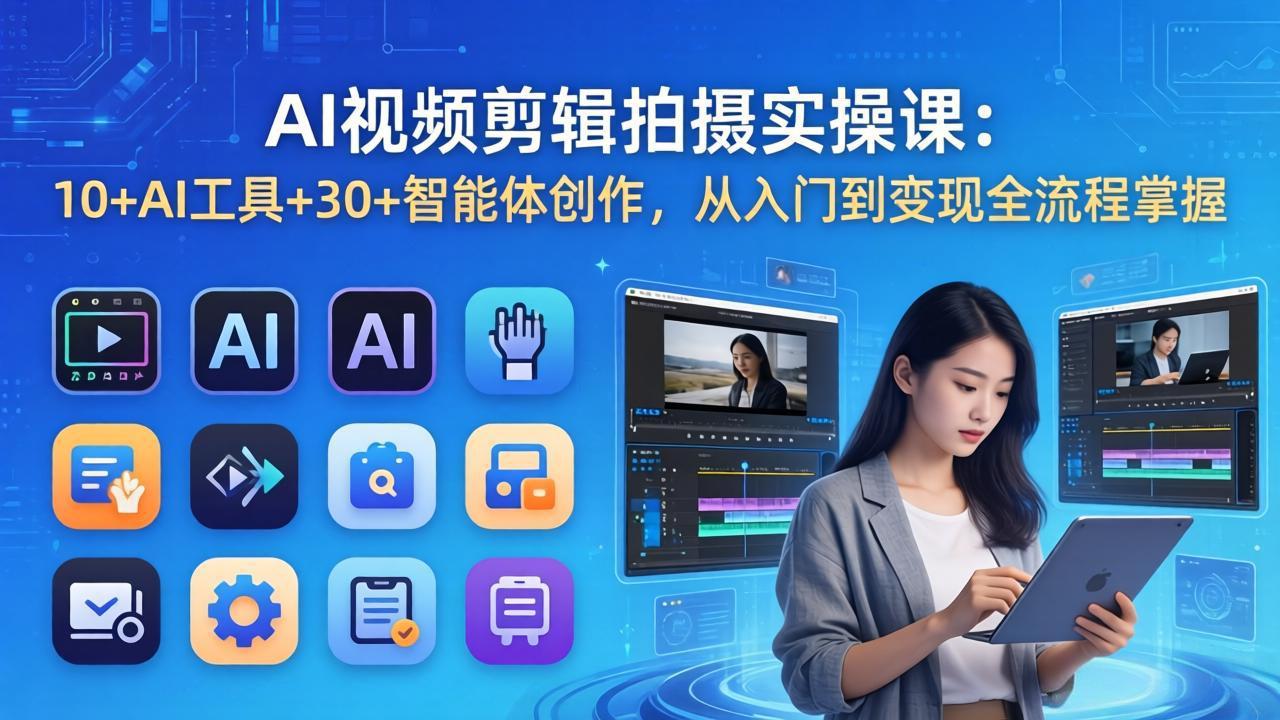AI 视频剪辑拍摄实操课：10+AI工具+30+智能体创作，从入门到变现全流程掌握-点子口袋网