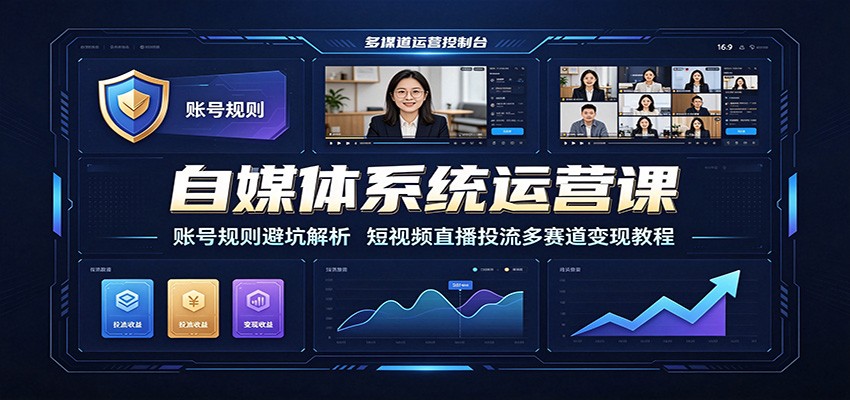 自媒体系统运营课：账号规则避坑解析，短视频直播投流多赛道变现教程-点子口袋网