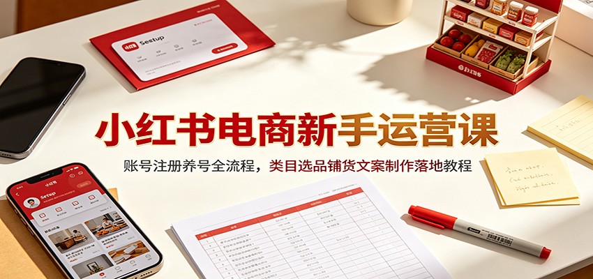 小红书电商新手运营课：账号注册养号全流程，类目选品铺货文案制作落地教程-点子口袋网