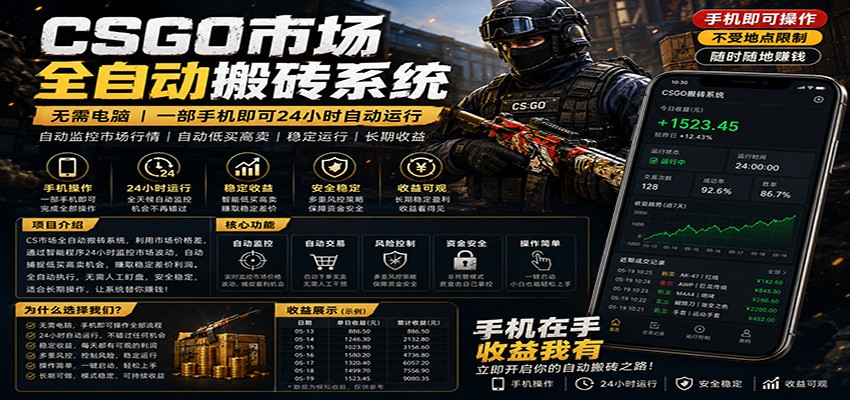不需要电脑的CS市场自动搬砖系统｜自动正常买高卖全天运行 ｜月入过W【稳定运行】-点子口袋网