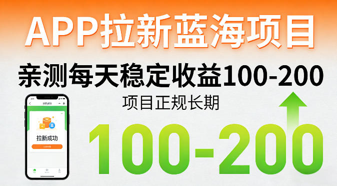 APP拉新蓝海项目，亲测每天稳定收益100-200，项目正规长期-点子口袋网