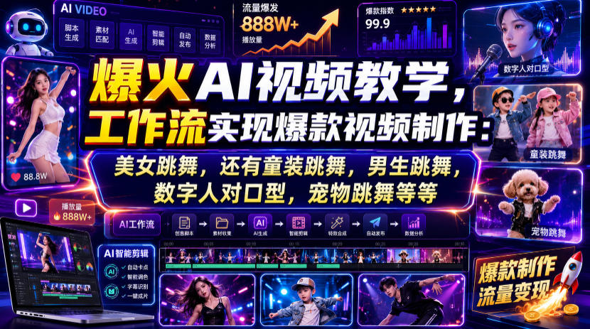 爆火AI视频教学，工作流实现爆款视频制作：美女跳舞，还有童装跳舞，男生跳舞，数字人对口型，宠物跳舞等等-点子口袋网