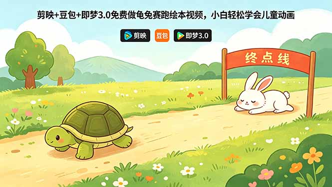 剪映+豆包+即梦3.0免费做龟兔赛跑绘本视频，小白轻松学会儿童动画-点子口袋网