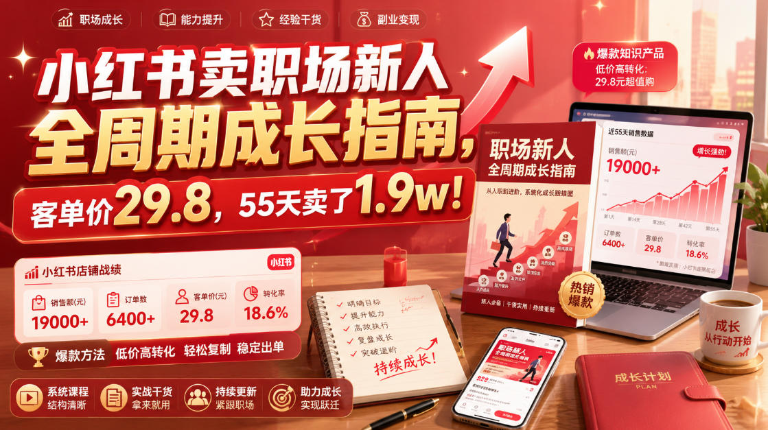 小红书卖职场新人全周期成长指南，客单价29.8，55天卖了1.9w！-点子口袋网