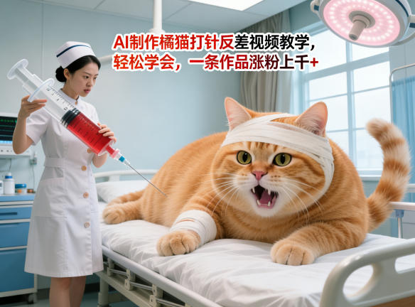 AI制作橘猫打针反差视频教学，轻松学会，一条作品涨粉上千+-点子口袋网