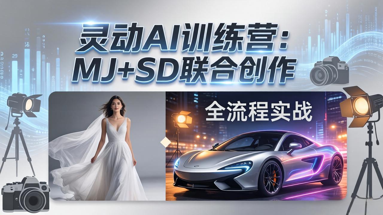 灵动AI训练营-3.0课程：MJ+SD联合创作，从婚纱大片到汽车广告，摄影后期全流程实战-点子口袋网