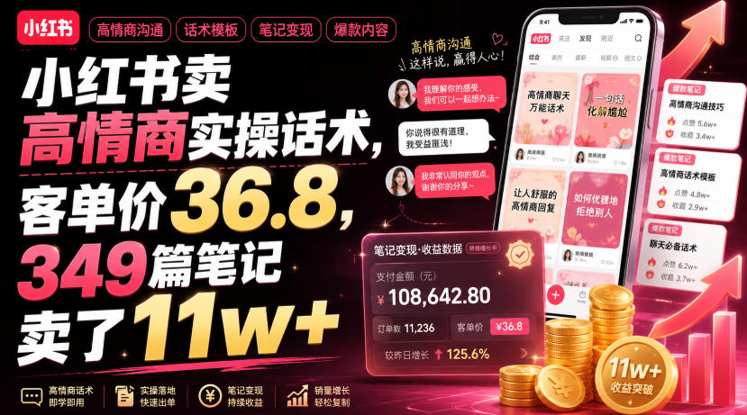 小红书卖高情商实操话术，客单价36.8，349篇笔记卖了11w+！-点子口袋网