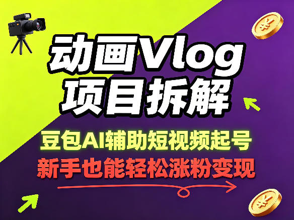 动画Vlog项目拆解，豆包AI辅助短视频起号，新手也能轻松涨粉，43条作品涨粉8.3W-点子口袋网