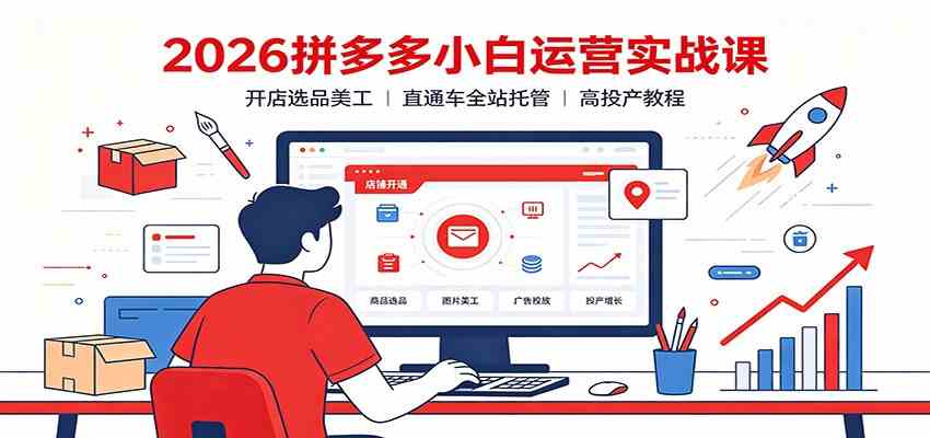 2026拼多多小白运营实战课：开店选品美工，直通车全站托管高投产教程-点子口袋网