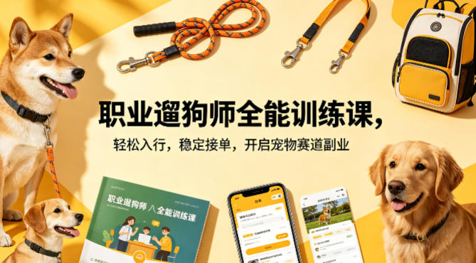 职业遛狗师全能训练课，轻松入行，稳定接单，开启宠物赛道副业-点子口袋网