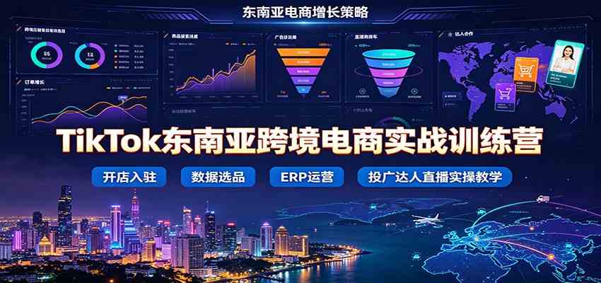 TikTok东南亚跨境电商实战训练营：开店入驻数据选品ERP运营，投广达人直播实操教学-点子口袋网