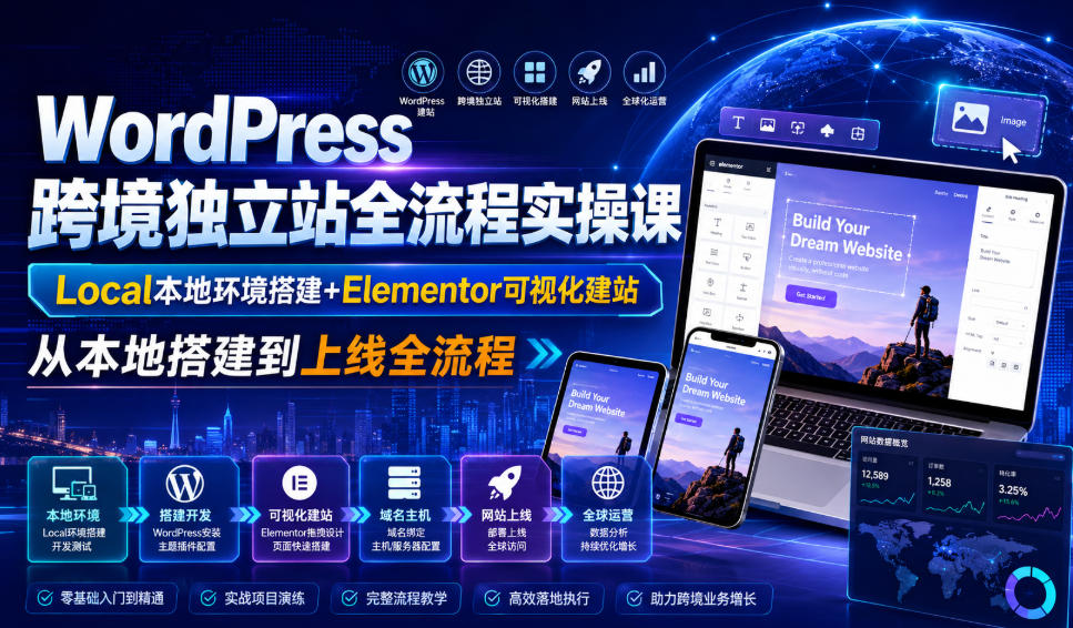 WordPress跨境独立站全流程实操课｜Local本地环境搭建+Elementor可视化建站，从本地搭建到上线全流程-点子口袋网