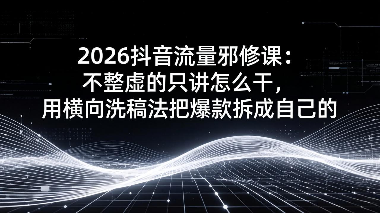 2026抖音流量邪修课：不整虚的只讲怎么干，用横向洗稿法把爆款拆成自己的-点子口袋网