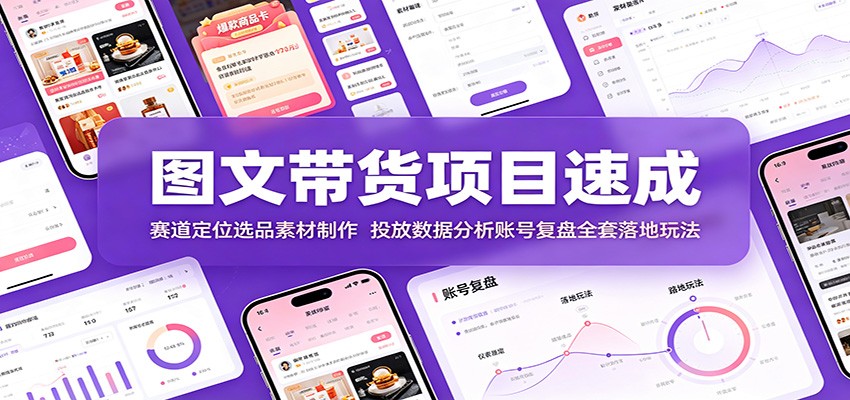 图文带货项目速成：赛道定位选品素材制作，投放数据分析账号复盘全套落地玩法-点子口袋网