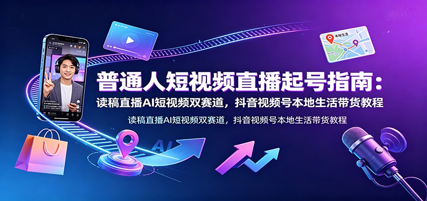 普通人短视频直播起号指南：读稿直播AI短视频双赛道，抖音视频号本地生活带货教程-点子口袋网