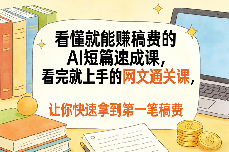 看懂就能賺稿费的AI短篇速成课，看完就上手的网文通关课，让你快速拿到第一笔稿费（更新8月）-点子口袋网