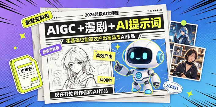2026超级AI大师课，AIGC+漫剧+AI提示词+配套资料包，零基础也能高效产出高品质AI作品-点子口袋网