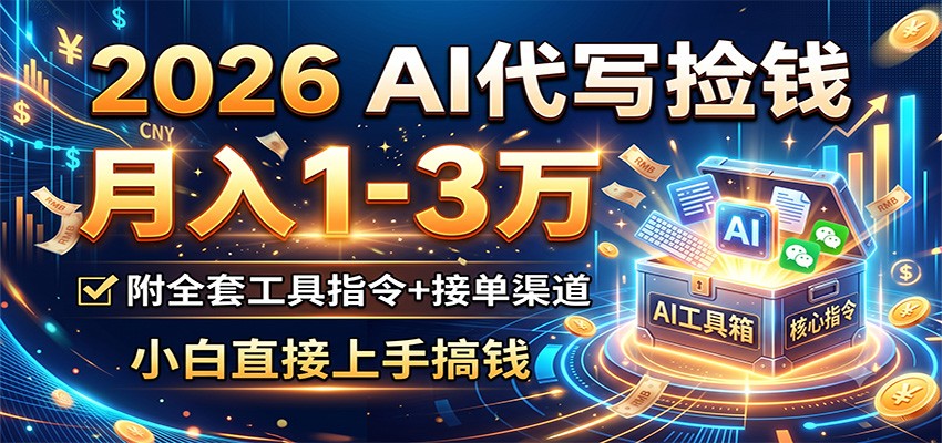 2026 AI代写捡钱，月入1-3万，附全套工具指令+接单渠道，小白直接上手搞钱-点子口袋网