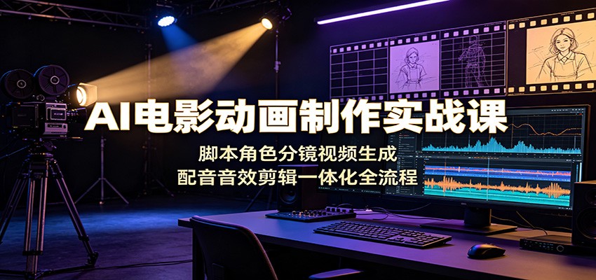 AI电影动画制作实战课：脚本角色分镜视频生成，配音音效剪辑一体化全流程-点子口袋网