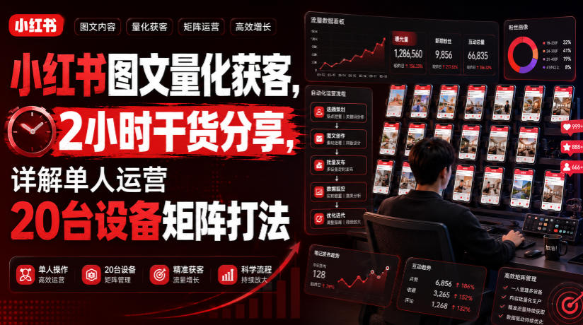 小红书图文量化获客，2小时干货分享，详解单人运营20台设备矩阵打法-点子口袋网