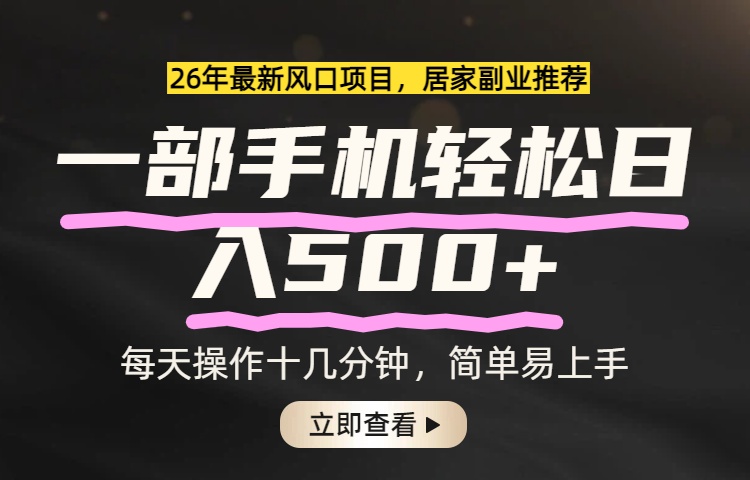 26年居家副业首选，一部手机轻松日入500+，长期稳定可做-点子口袋网