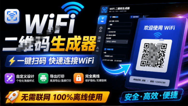 完全离线使用！WiFi二维码生成器，一键扫码快速连接WiFi，支持自定义风格导出WiFi二维码生成器-点子口袋网
