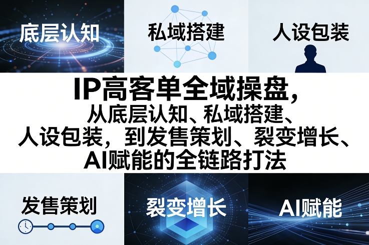 IP高客单全域操盘，从底层认知、私域搭建、人设包装，到发售策划、裂变增长、AI赋能的全链路打法-点子口袋网