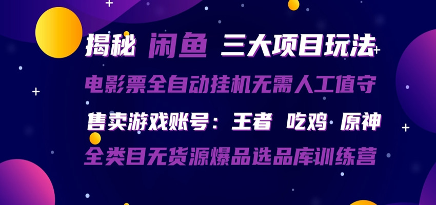 闲鱼三种玩法 全自动电影票 售卖游戏账号 爆品选品库训练营-点子口袋网