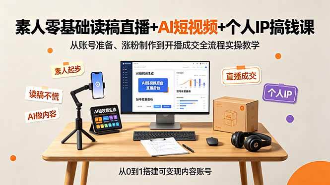 （19232期）素人零基础读稿直播+AI短视频+个人IP搞钱课，从账号准备、涨粉制作到开播成交全流程实操教学-点子口袋网