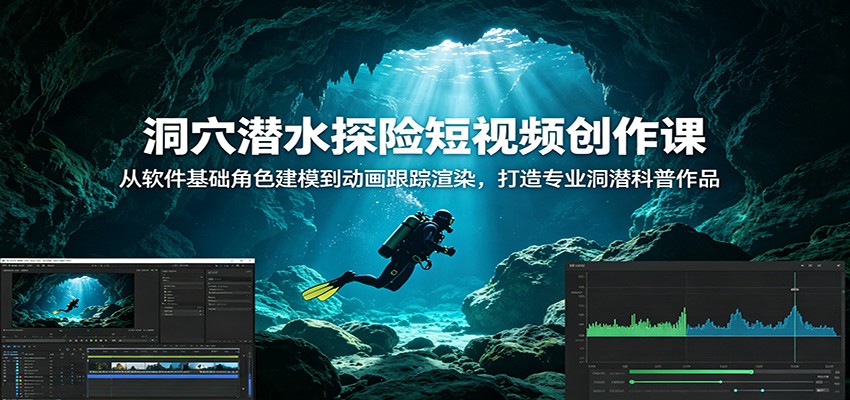 洞穴潜水探险短视频创作课：从软件基础角色建模到动画跟踪渲染，打造专业洞潜科普作品-点子口袋网