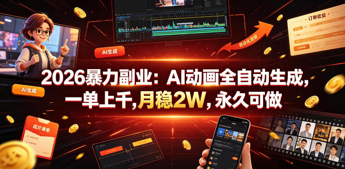 2026暴力副业：AI动画全自动生成，一单上千，月稳2W，永久可做【揭秘】-点子口袋网