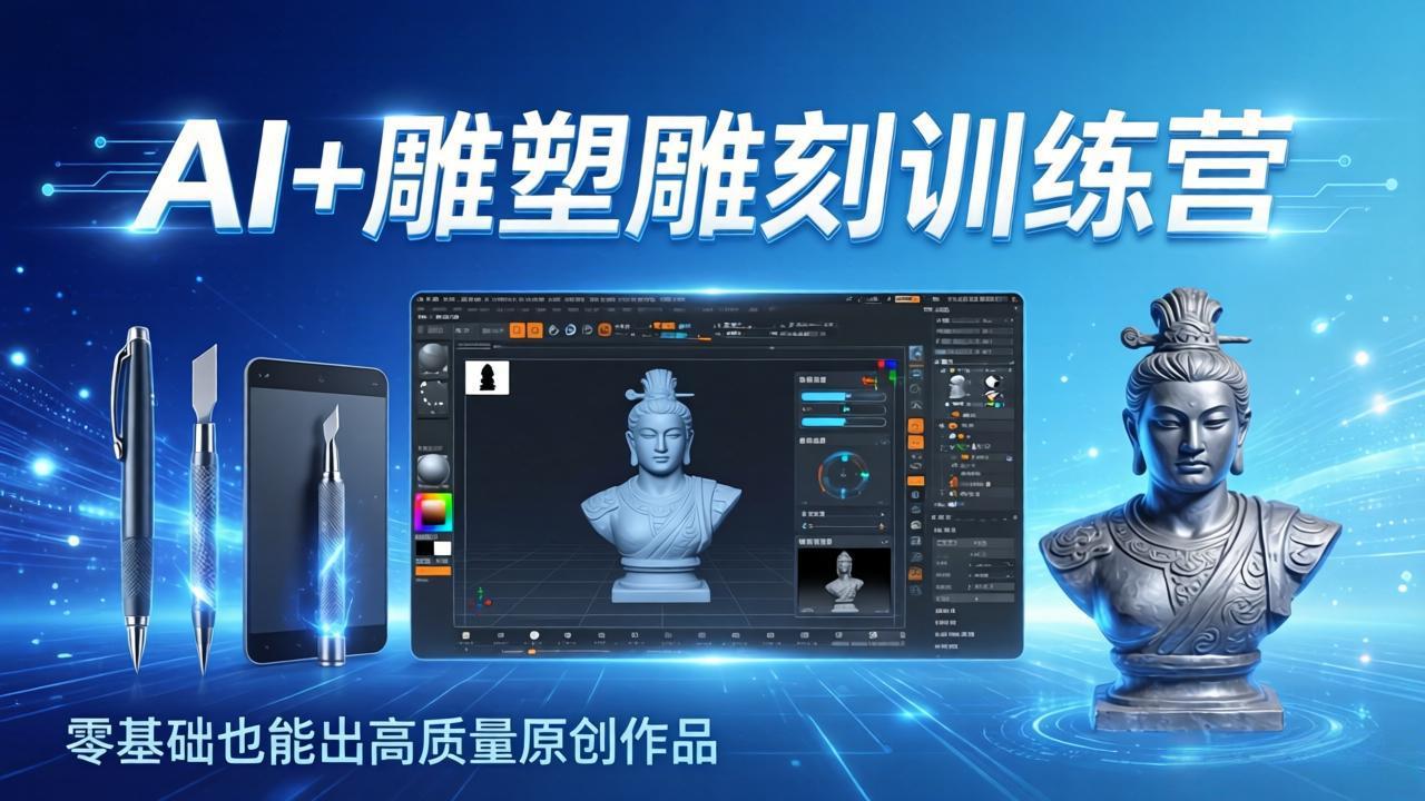 AI+雕塑雕刻训练营：从AI创作、大模型训练到3D雕刻 + 渲染，零基础也能出高质量原创作品-点子口袋网