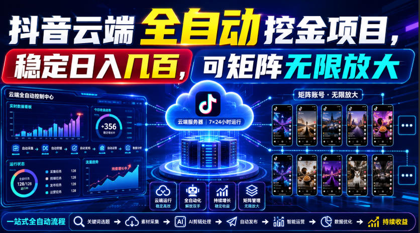 Dy云端全自动挖金项目，稳定日入几百，可矩阵无限放大！【揭秘】-点子口袋网