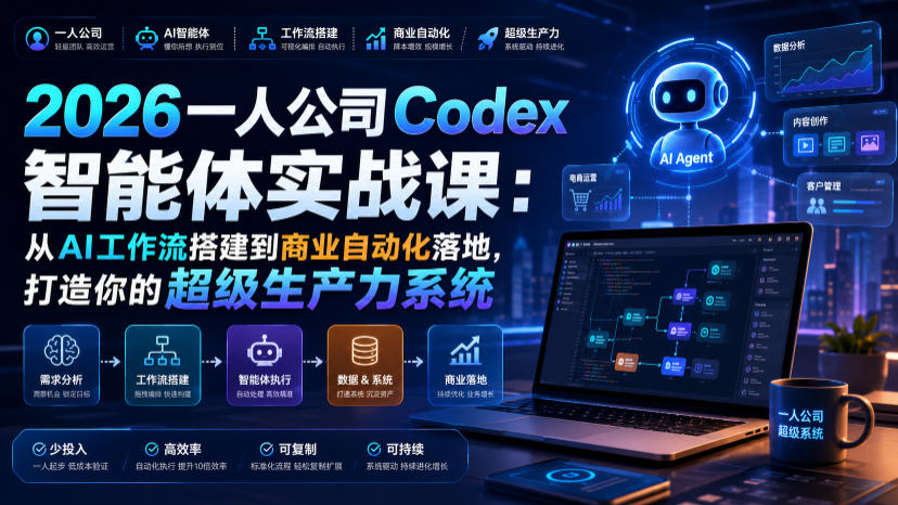 2026一人公司Codex智能体实战课：从AI工作流搭建到商业自动化落地，打造你的超级生产力系统-点子口袋网