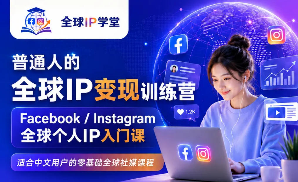 普通人的全球IP变现训练营，Facebook/Instagram全球个人IP入门课，零基础全球社媒课程-点子口袋网