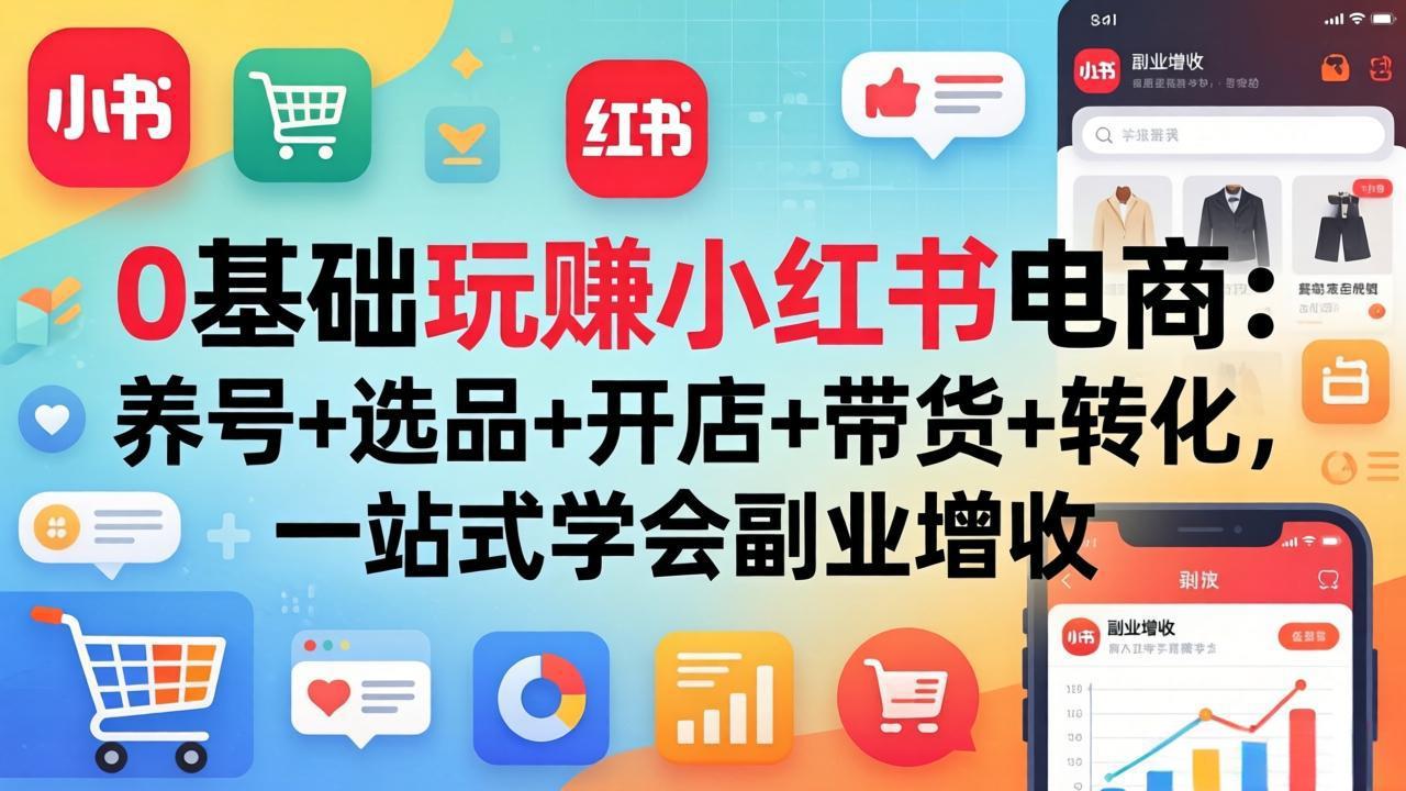 0基础玩赚小红书电商：养号+选品+开店+带货+转化，一站式学会副业增收-点子口袋网