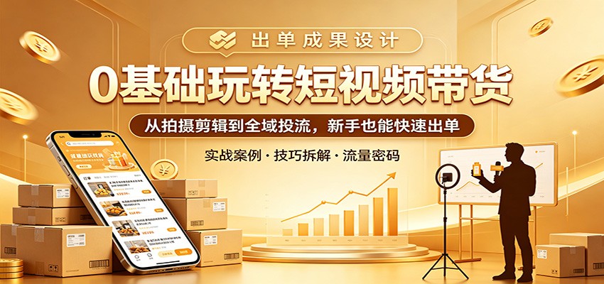 0基础玩转短视频带货：从拍摄剪辑到全域投流，新手也能快速出单-点子口袋网