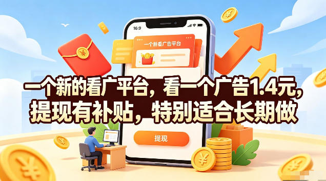 一个新的看广平台，看一个广告1.4元，提现有补贴，特别适合长期做【揭秘】-点子口袋网